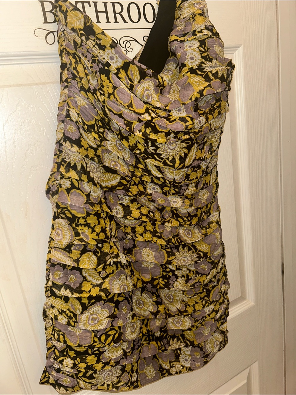 Zara One-Shoulder Floral Mini Dress in Black, Yellow & Lavender
